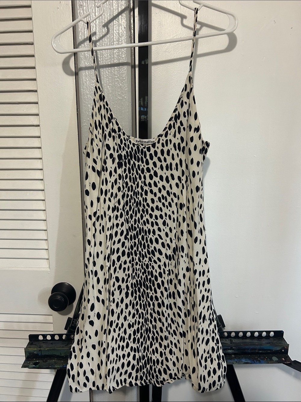 Reformation Black and White Dalmatian Spot Slip Dress